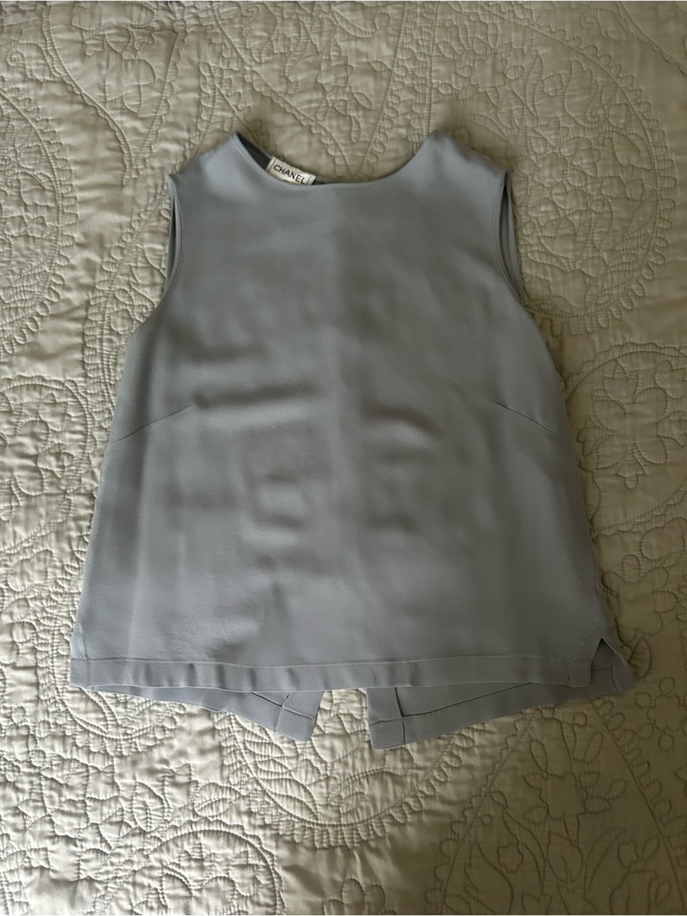 CHANEL Pale Blue-Gray Sleeveless Silk Tank